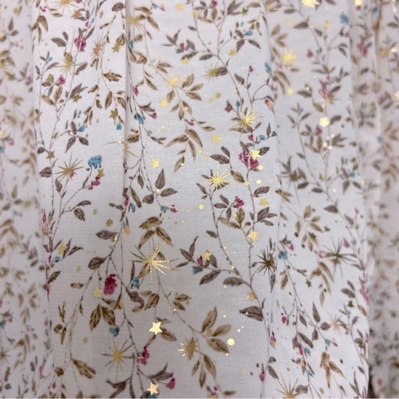 Iriserly Floral Gold Stars Ruffle Prairie Lightweight Romantic Feminine Blouse S - Picture 10 of 16
